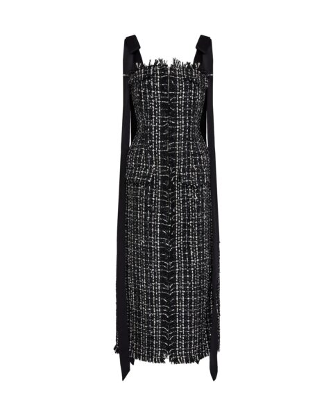 David Koma Satin Bow And Tweed Midi Dress