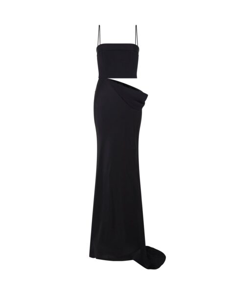 David Koma Tulle Insert And Satin Drape Gown