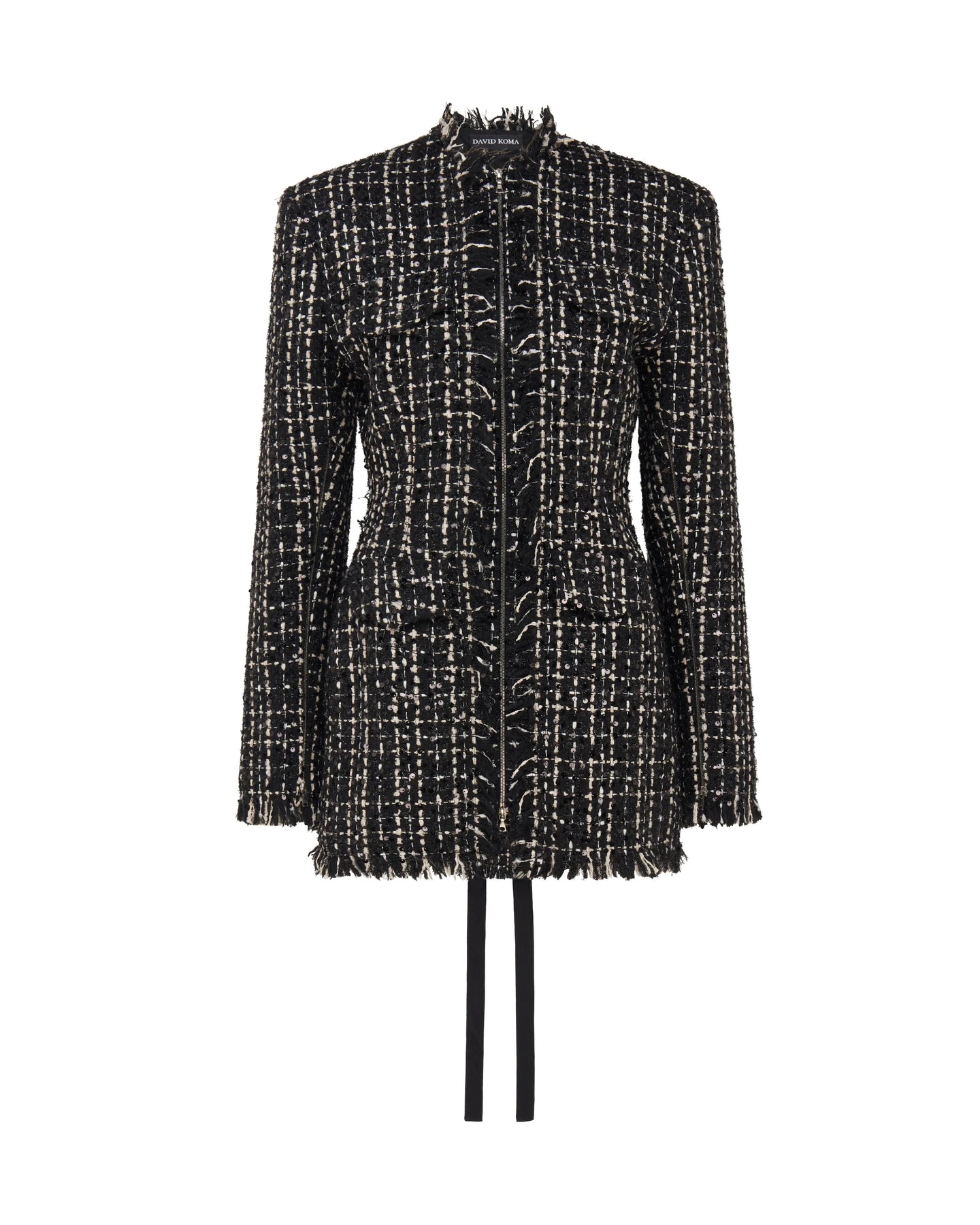 David Koma Tweed And Satin Bow Mini Dress David Koma Tweed And Satin Bow Mini Dress