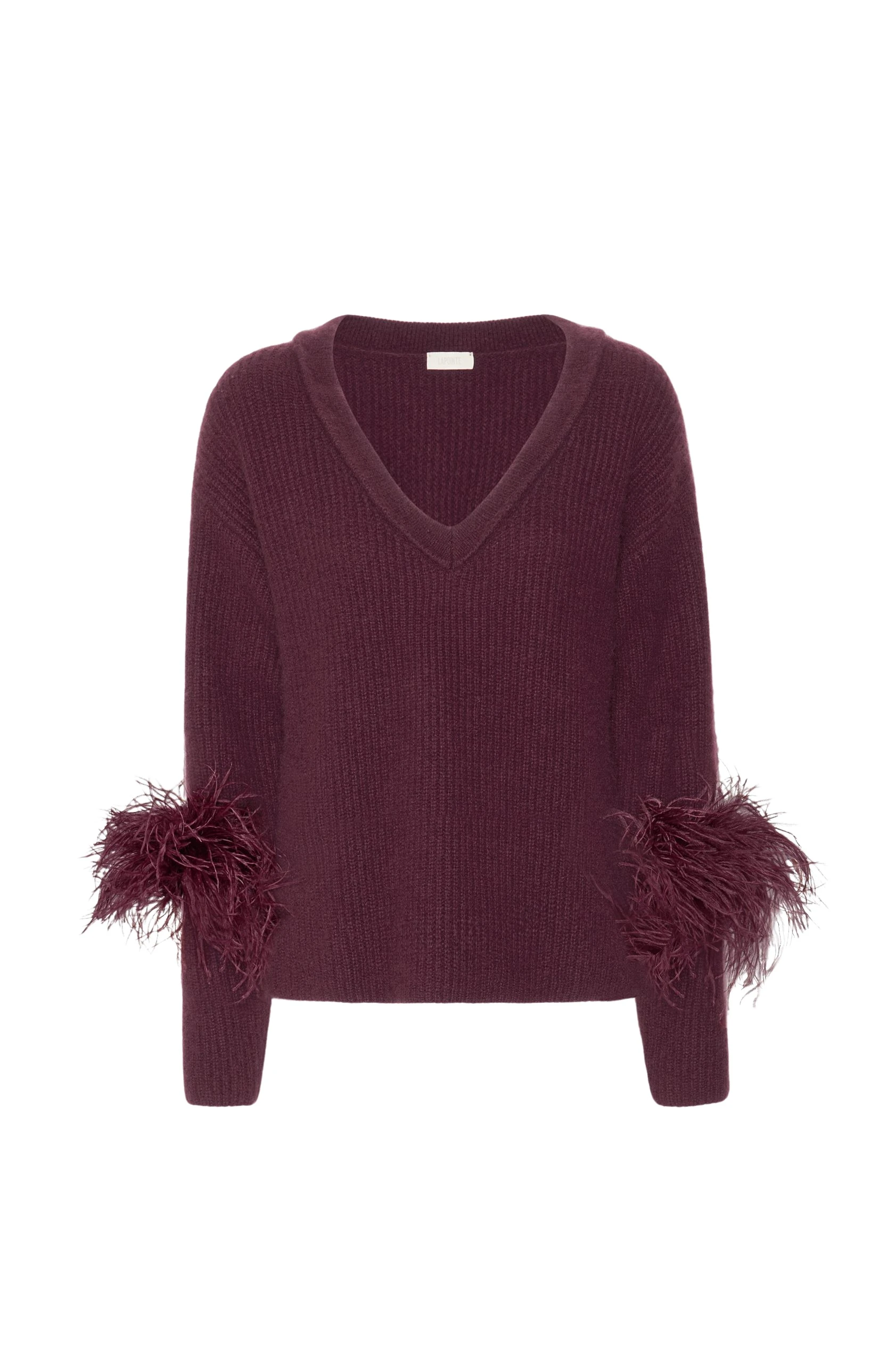 Lapointe-Cashmere-V-Neck-Sweater-With-Feathers-1-scaled32928_nobg Cashmere V Neck Sweater With Feathers - Image 1