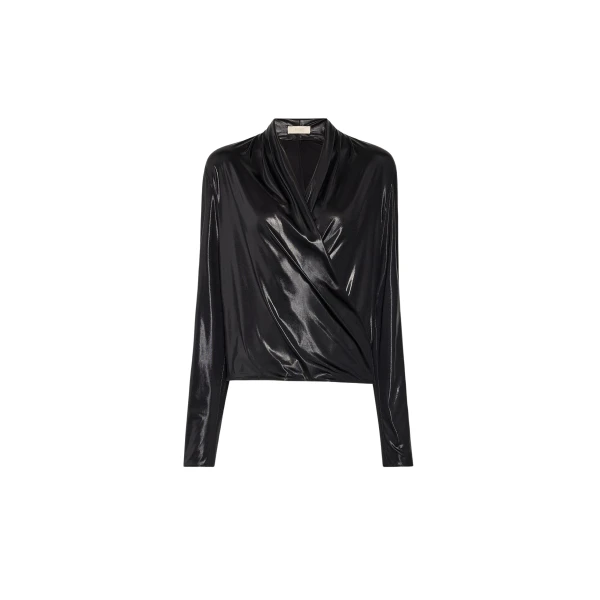 Coated Jersey Wrap Top