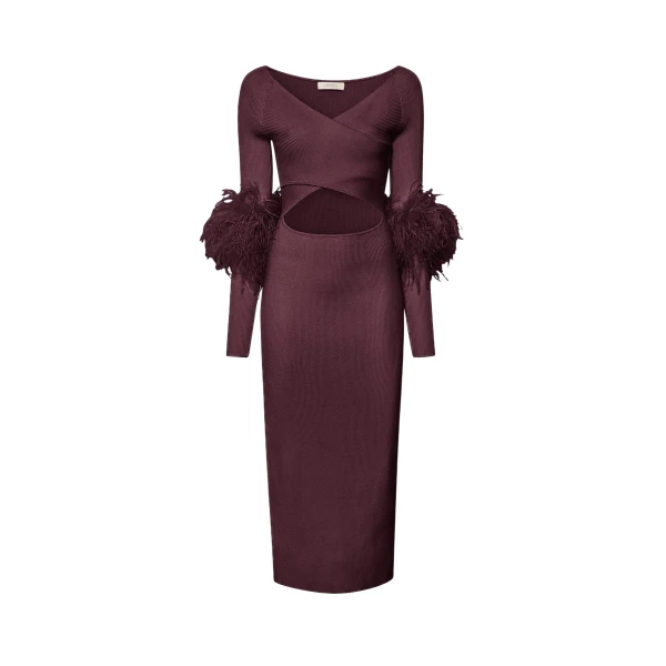 Matte Viscose Cross Front Dress With Feathers