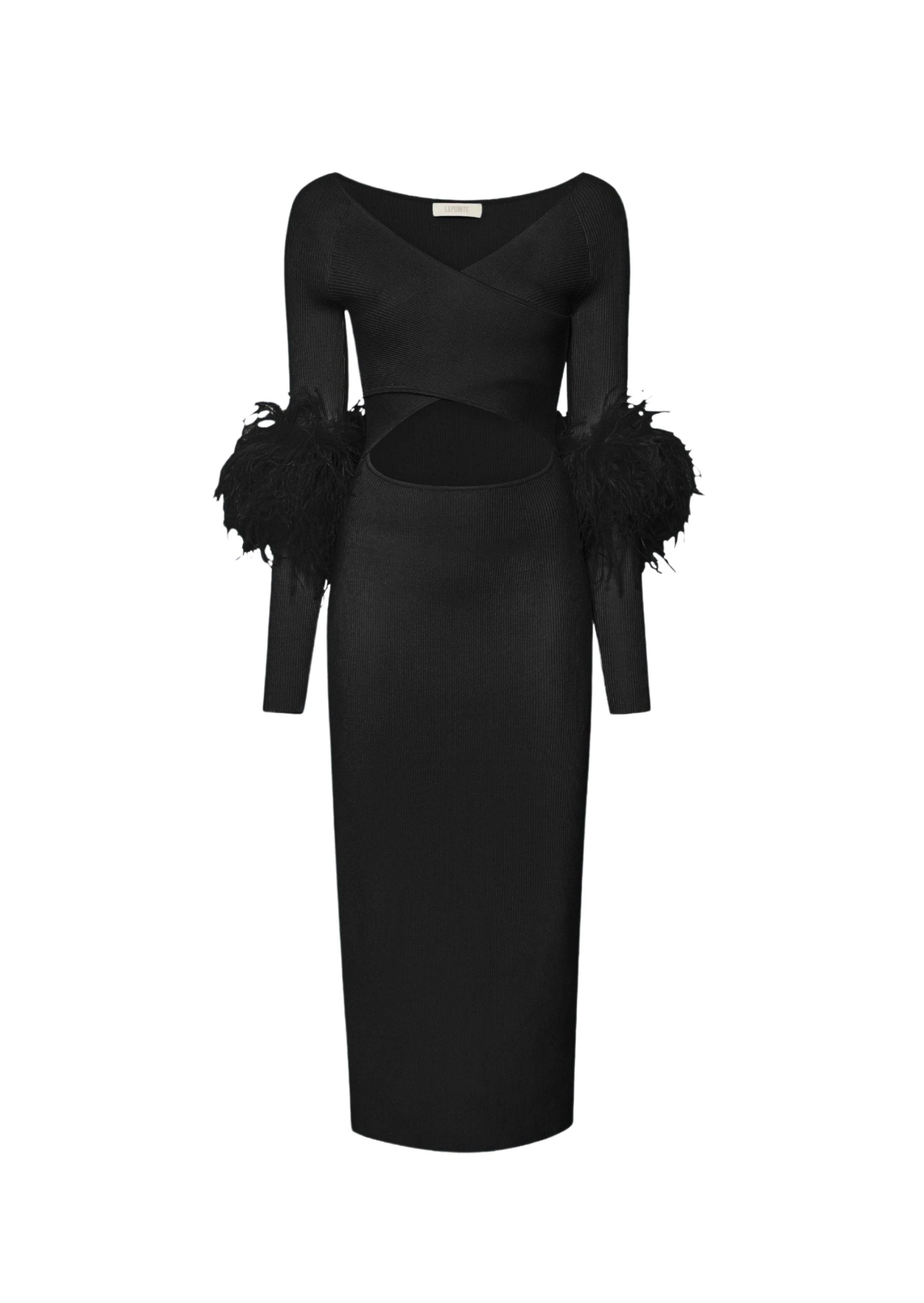 Lapointe-Matte-Viscose-Cross-Front-Dress-With-Feathers-scaled85815_nobg Matte Viscose Cross Front Dress With Feathers - Image 1