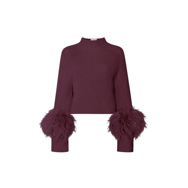 Merino Mock Neck Sweater With Feathers
