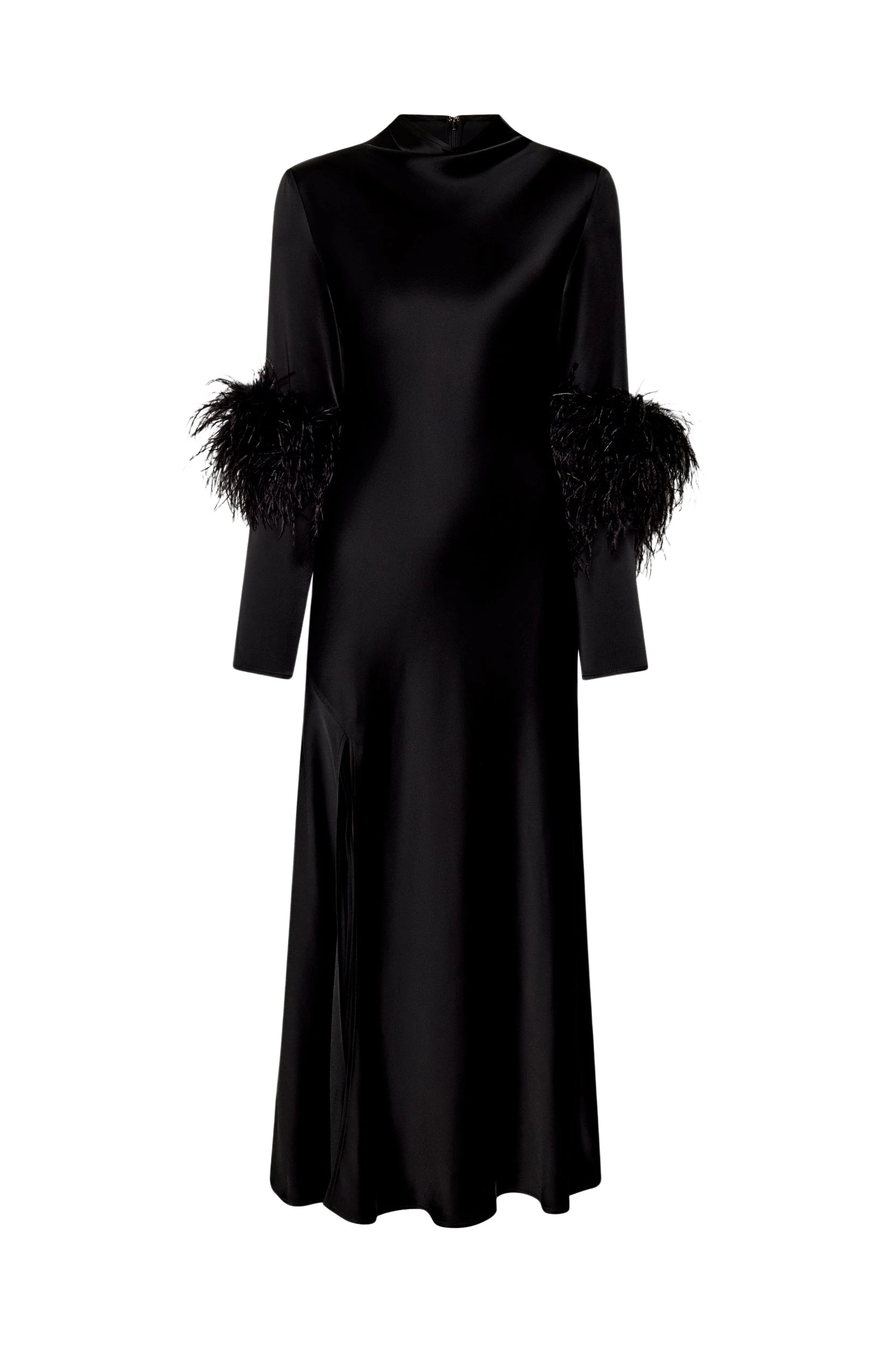 Lapointe-Satin-Draped-Neck-Bias-Dress-With-Feathers-4-scaled30371_nobg Satin Draped Neck Bias Dress With Feathers - Image 1