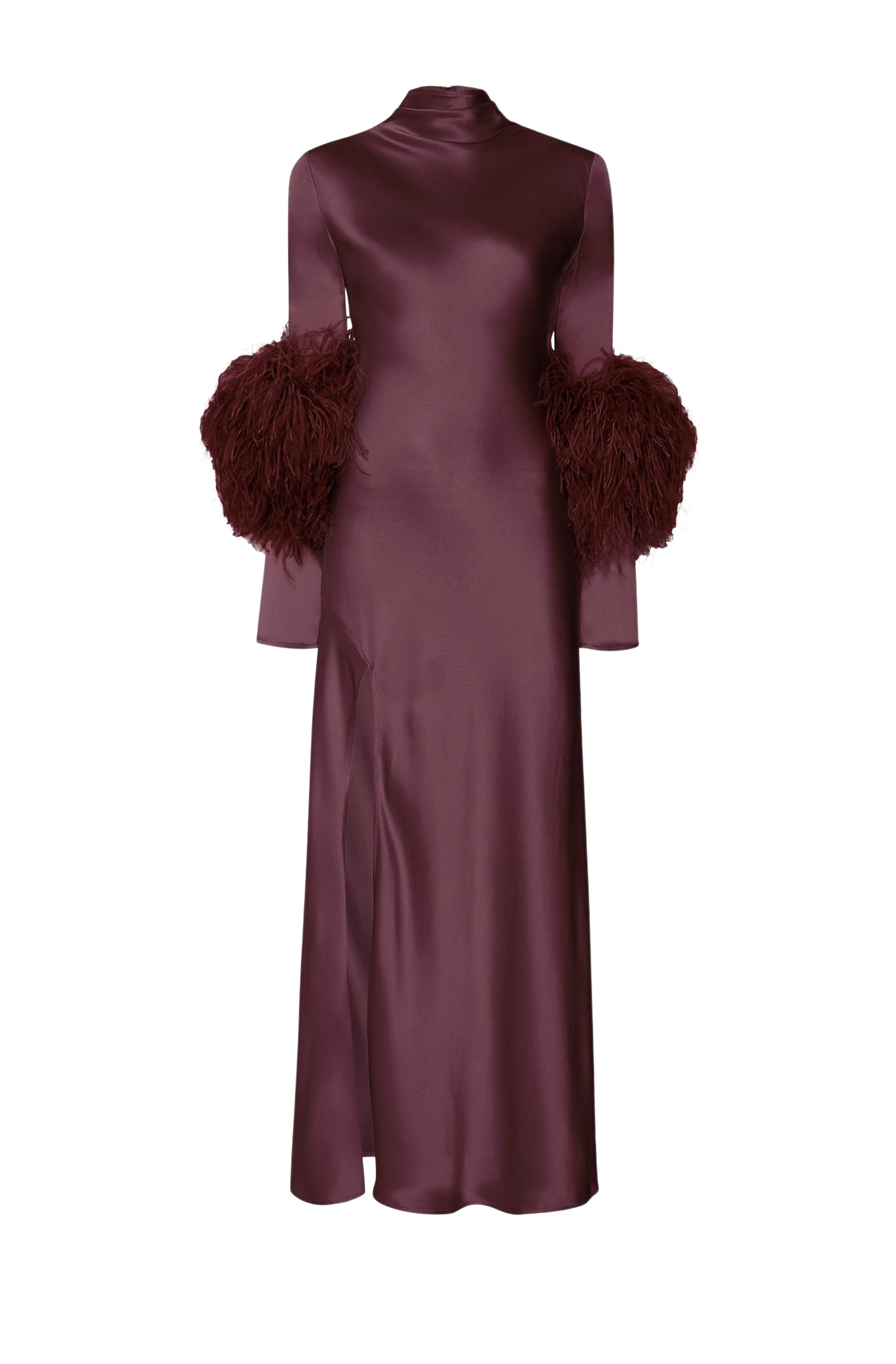 Lapointe-Satin-Draped-Neck-Bias-Dress-With-Feathers-scaled46176_nobg Satin Draped Neck Bias Dress With Feathers - Image 1