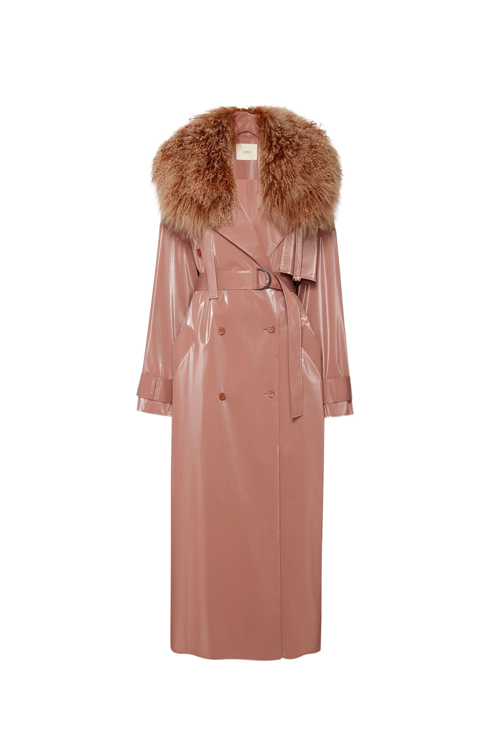 Lapointe-Vinyl-Double-Breasted-Trench-With-Shearling-Collar-scaled14600_nobg Vinyl Double Breasted Trench With Shearling Collar - Image 1