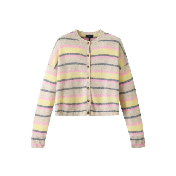 Brushed Cashmere Crew Neck Stripe Cardigan
