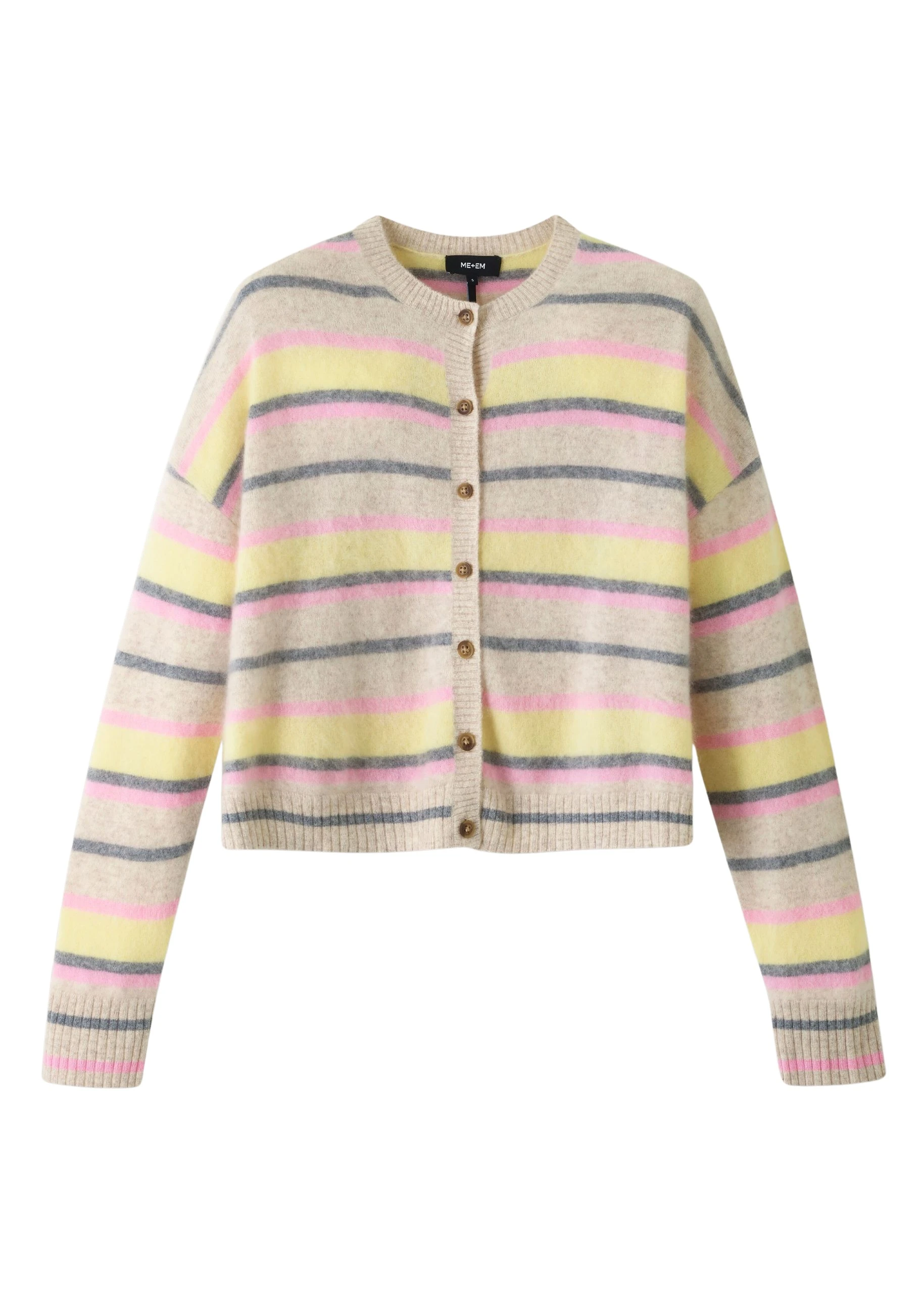 Me-and-Em-Brushed-Cashmere-Crew-Neck-Stripe-Cardigan-scaled72148_nobg Brushed Cashmere Crew Neck Stripe Cardigan - Image 1