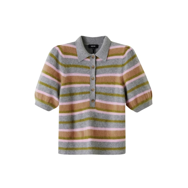 Brushed Cashmere Pouf Sleeve Collared Tee