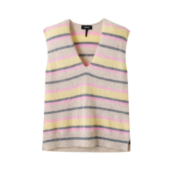 Brushed Cashmere Stripe V-Neck Sweater Vest