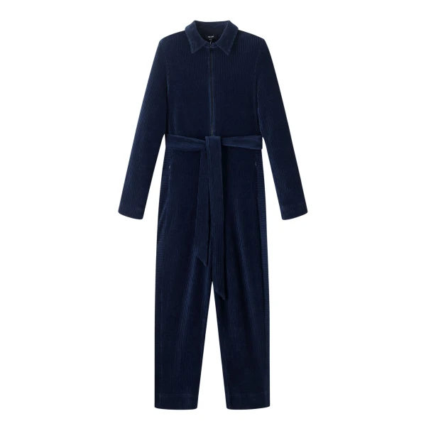 Fluid Cord Velour Jumpsuit + Belt