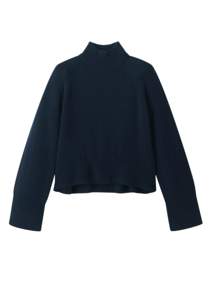 Merino Cashmere Curved Hem High Neck Sweater