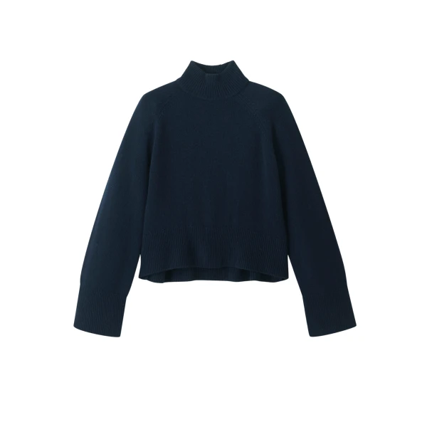Merino Cashmere Curved Hem High Neck Sweater