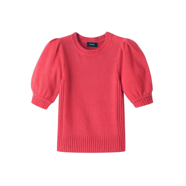 Merino Cashmere Silk Pouf Sleeve Sweater