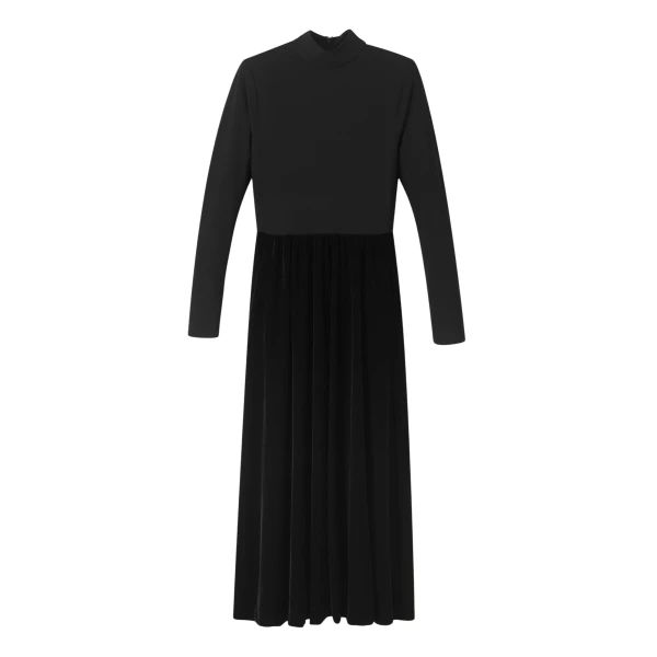 Mixed Media Long Sleeve Maxi Dress