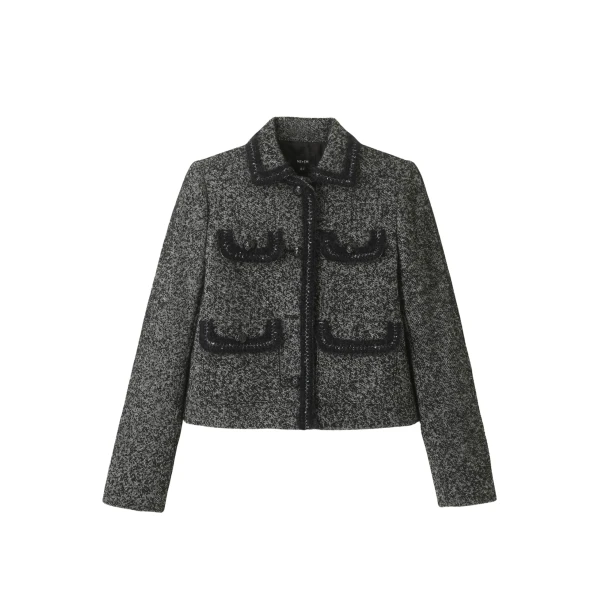 Salt And Pepper Fringe Tweed Jacket