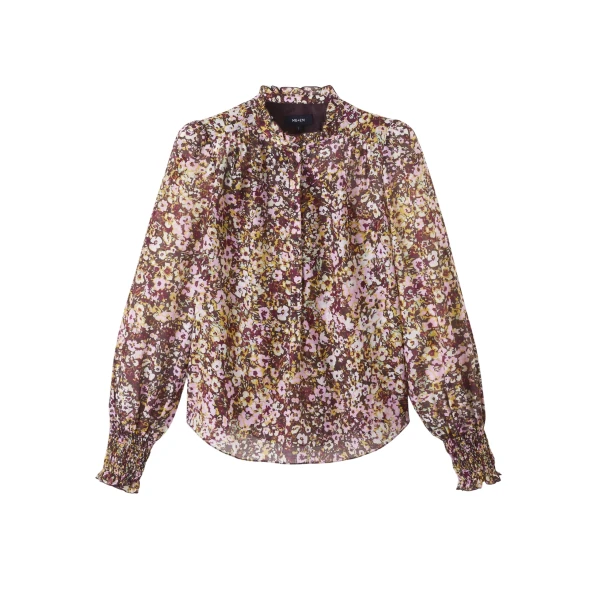 Silk Cotton Hand-Painted Floral Print Blouse