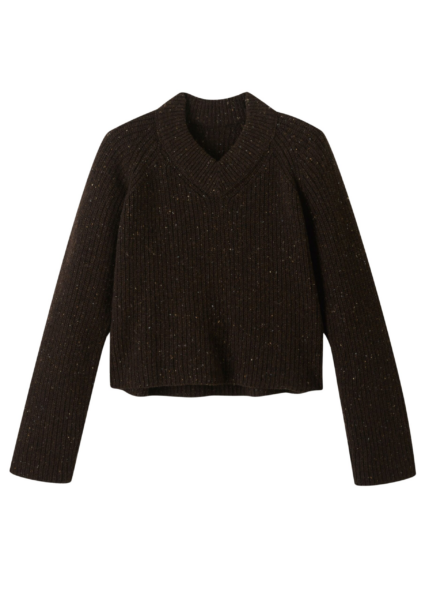 Soft Donegal Tweed High V-Neck Crop Sweater