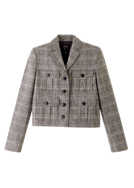 Wool-Blend Check Short Jacket