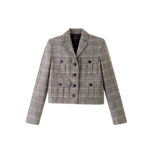 Wool-Blend Check Short Jacket