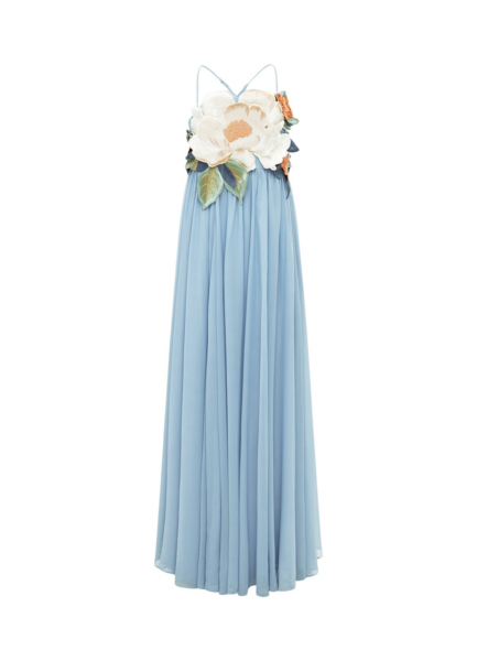 Agnes Appliqué Floral Maxi Dress - Powder Blue