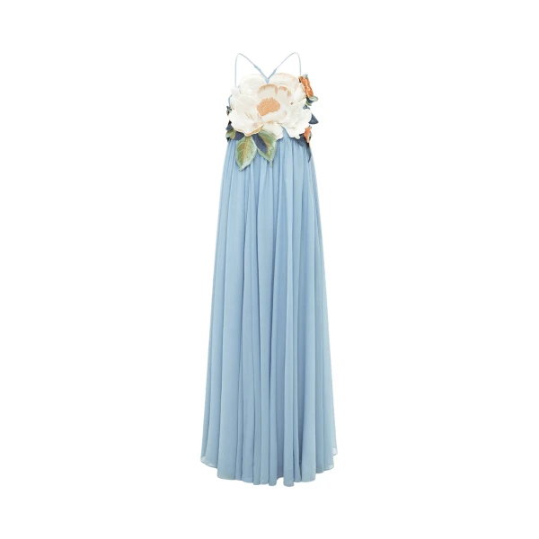 Agnes Appliqué Floral Maxi Dress - Powder Blue