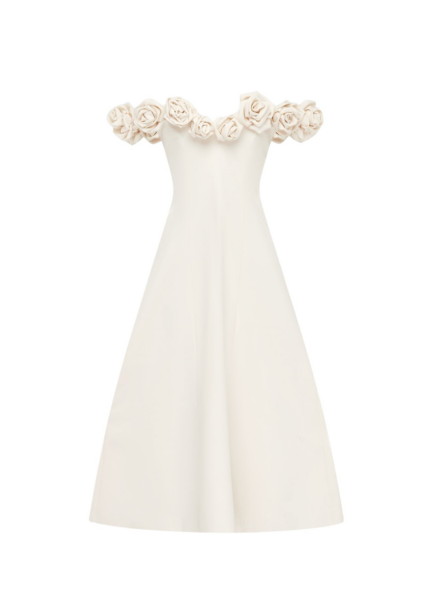 Annette Off Shoulder Midi Dress - Vanilla