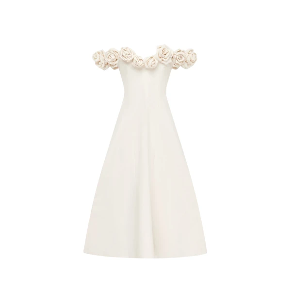 Annette Off Shoulder Midi Dress - Vanilla