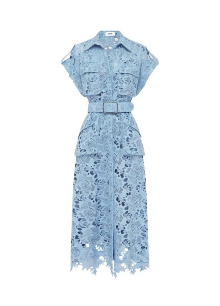 Audrey Lace Pocket Shirt Midi Dress - Powder Blue