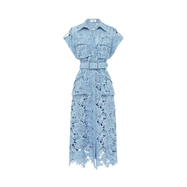 Audrey Lace Pocket Shirt Midi Dress - Powder Blue