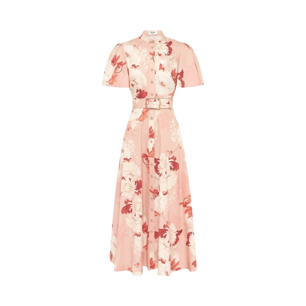 Bianca Short Sleeve Midi Dress - Peony Print