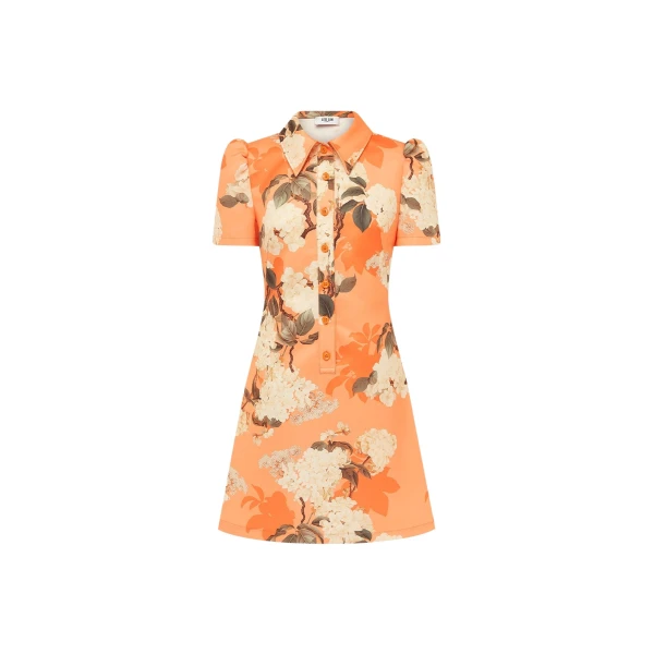 Brooke Mini Dress - Hydrangea Print in Tangerine