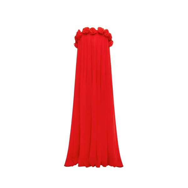 Camilla Draped Floor Length Dress - Scarlet