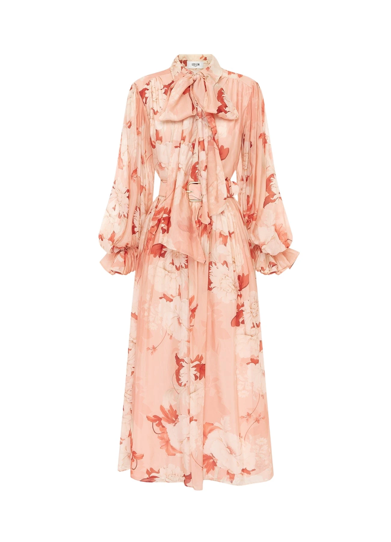 Leo-Lin-Cassie-Tie-Neck-Midi-Dress-Peony-Print59572_nobg Cassie Tie Neck Midi Dress - Peony Print - Image 1