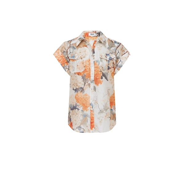 Catarina Blouse - Hydrangea Print in Vanilla