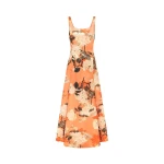 Charlotte Maxi Dress - Hydrangea Print in Tangerine
