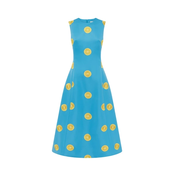 Cleo Embroidered Sleeveless Midi Dress - Citrus Embroidery