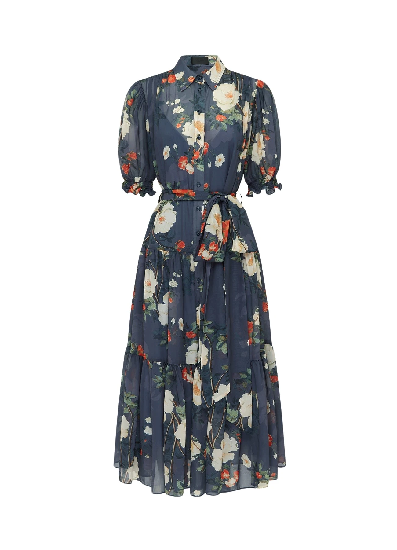 Leo-Lin-Ellie-Bishop-Sleeve-Midi-Dress-Pear-Blossom-Print74425_nobg Ellie Bishop Sleeve Midi Dress - Pear Blossom Print - Image 1