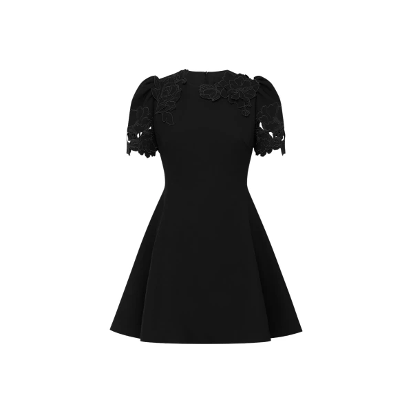 Elyse Appliqué Short Sleeve Mini Dress - Ebony