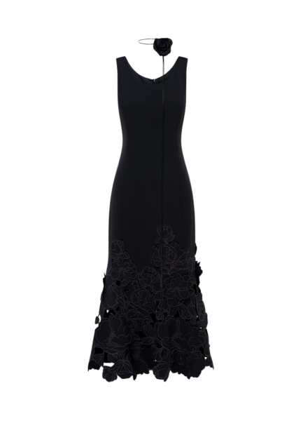 Emily Appliqué Midi Dress - Ebony