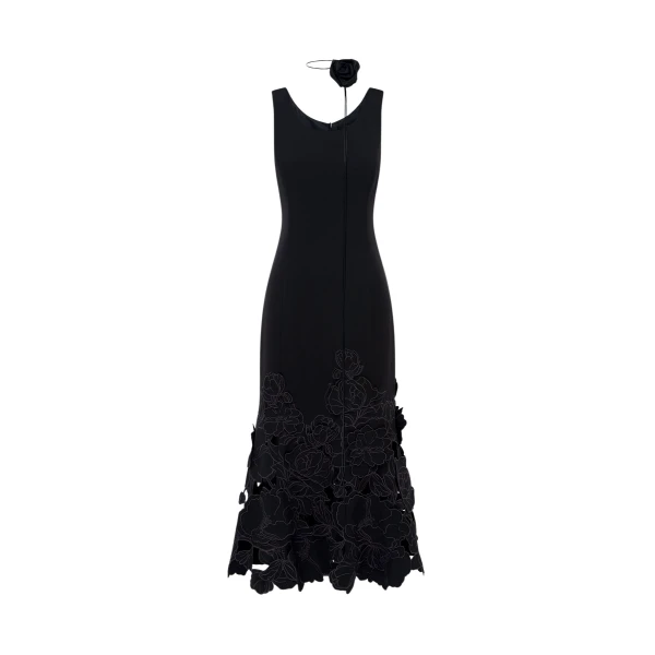 Emily Appliqué Midi Dress - Ebony