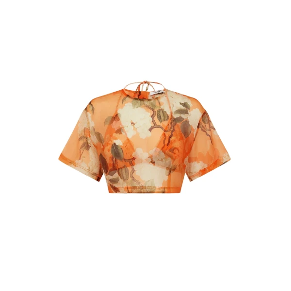 Indie Sleeve Top - Hydrangea Print in Tangerine