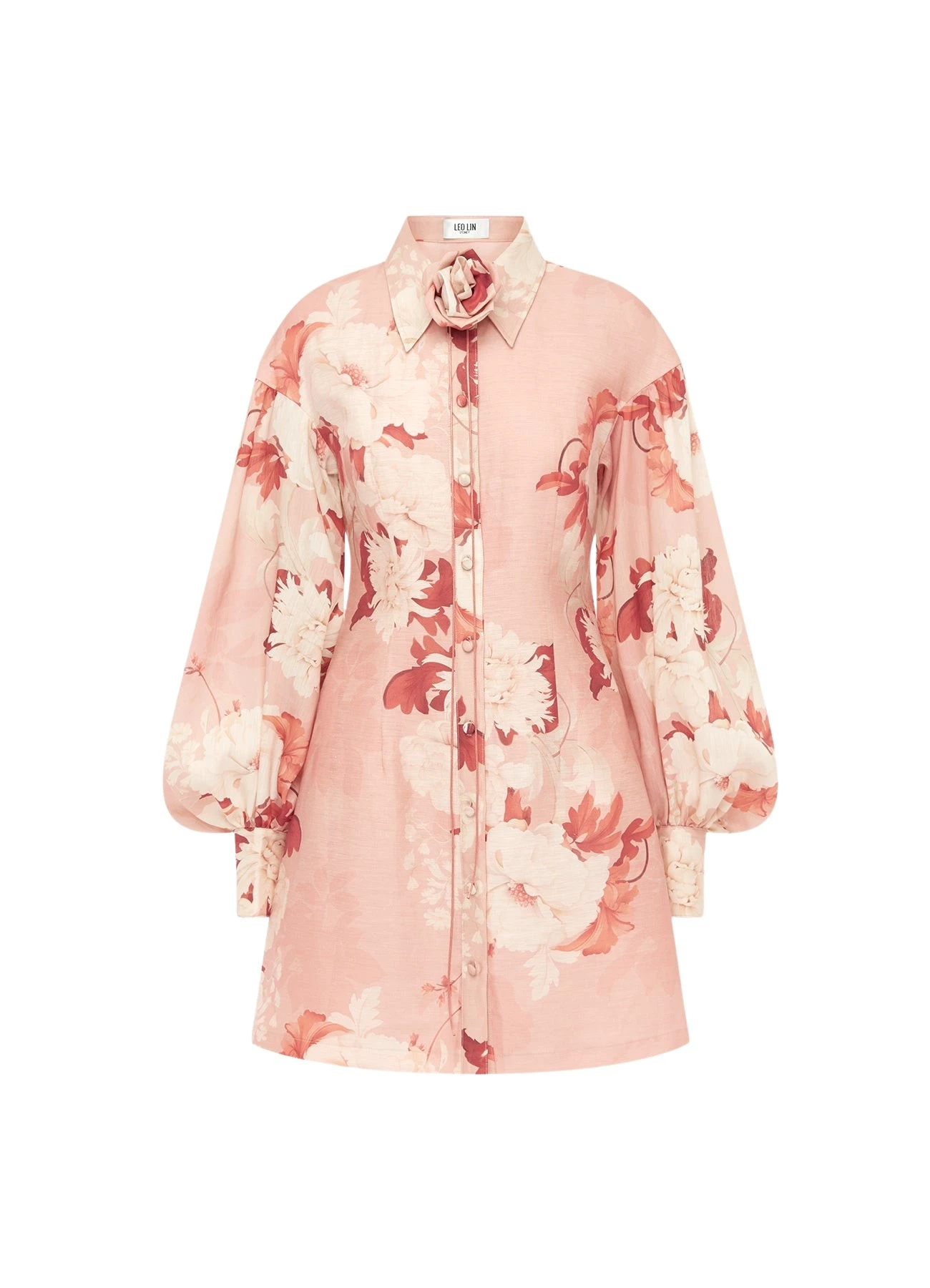 Leo-Lin-Juliana-Shirt-Mini-Dress-Peony-Print35180_nobg Juliana Shirt Mini Dress - Peony Print - Image 1