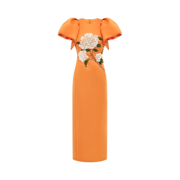 Lucinda Embellished Maxi Dress - Hydrangea Print in Tangerine