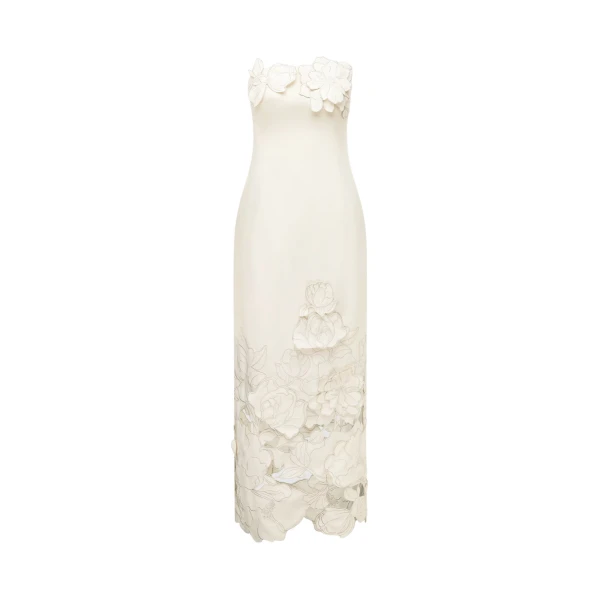 Rayna Appliqué Bustier Maxi Dress - Vanilla