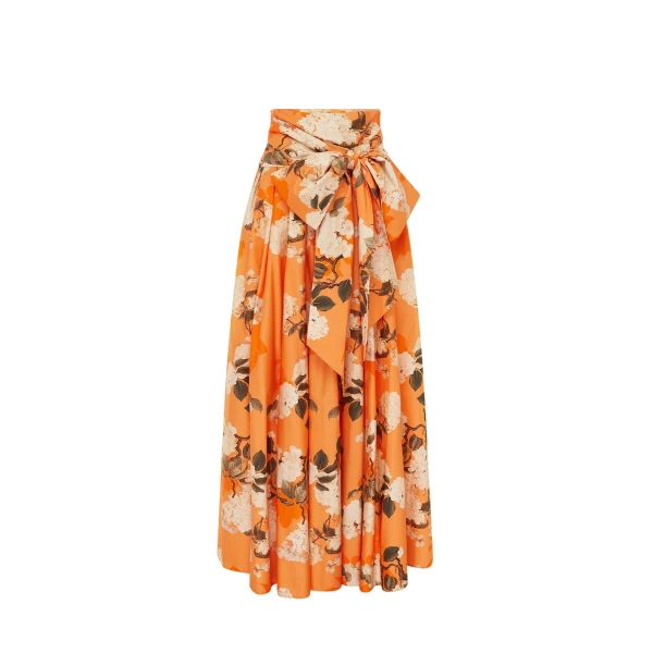Valerie Maxi Skirt - Hydrangea Print in Tangerine