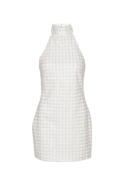 Beaded Halterneck Dress White