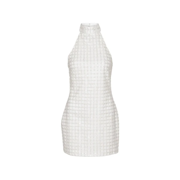 Beaded Halterneck Dress White
