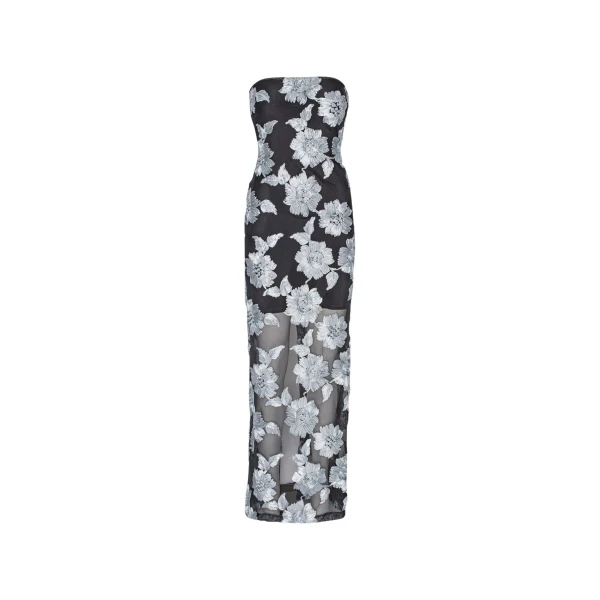 Flower Mesh Tube Dress Grey Print